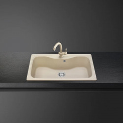 Νιπτήρας κουζίνας Smeg LSEG860AV2, 86 εκ., Ανθεκτικό στις γρατσουνιές υλικό, Εύκολος στον καθαρισμό, Μπεζ