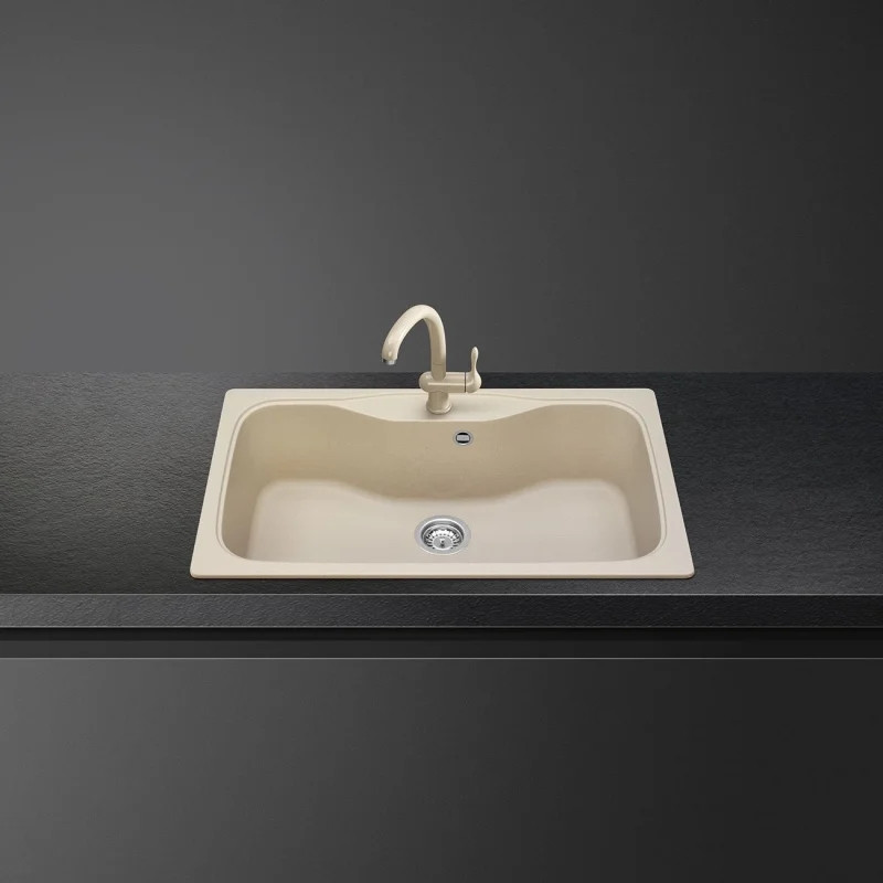 Νιπτήρας κουζίνας Smeg LSEG860AV2, 86 εκ., Ανθεκτικό στις γρατσουνιές υλικό, Εύκολος στον καθαρισμό, Μπεζ