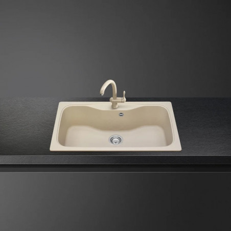 Νιπτήρας κουζίνας Smeg LSEG860AV2, 86 εκ., Ανθεκτικό στις γρατσουνιές υλικό, Εύκολος στον καθαρισμό, Μπεζ