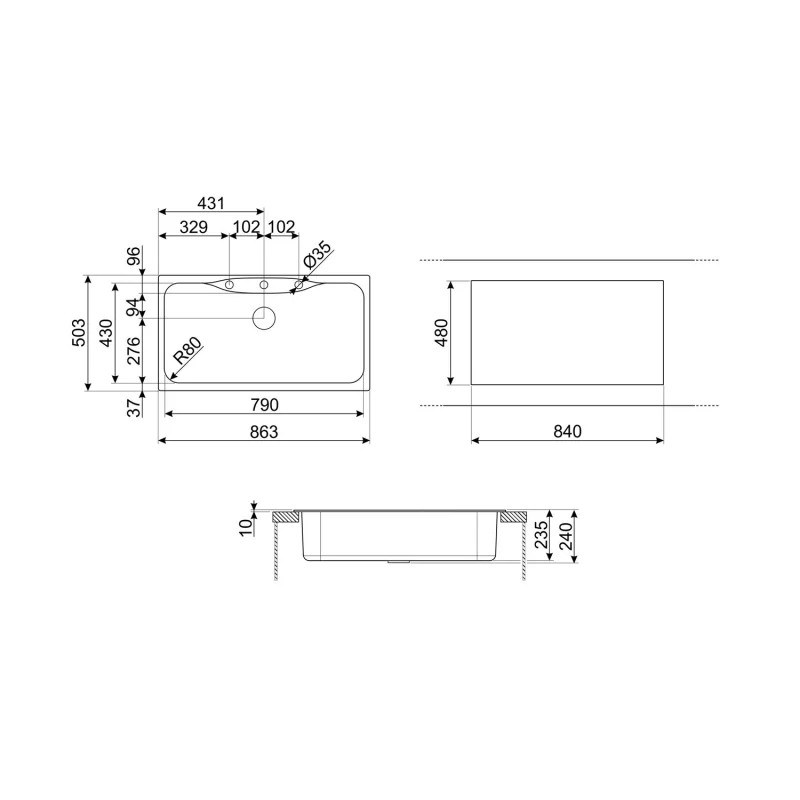 Νιπτήρας κουζίνας Smeg LSEG860AV2, 86 εκ., Ανθεκτικό στις γρατσουνιές υλικό, Εύκολος στον καθαρισμό, Μπεζ