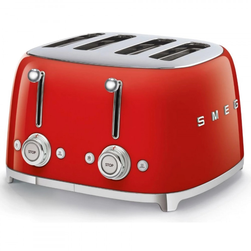 Τοστιέρα SMEG 50's Style TSF03RDEU, 2000 W, 4 φέτες, 6 επίπεδα, Δίσκος για ψίχουλα, Ενσωματωμένο καλώδιο, Ανοξείδωτο ατσάλι, Κόκκινο