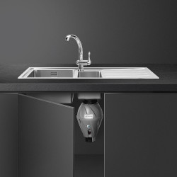 Μύλος τροφικών απορριμμάτων/Pig Smeg KITFD050, 375 W, 0,75 HP, Για νεροχύτες με σιφόνι 9 εκ., Αντιδιαβρωτική προστασία, Μαύρο/Ανοξείδωτο