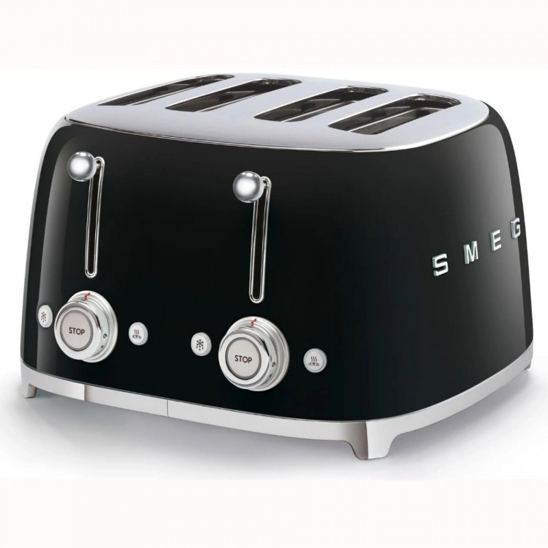 Τοστιέρα SMEG 50's Style TSF03BLEU, 2000 W, 4 φέτες, 6 επίπεδα, Δίσκος για ψίχουλα, Ενσωματωμένο καλώδιο, Ανοξείδωτο ατσάλι, Μαύρο