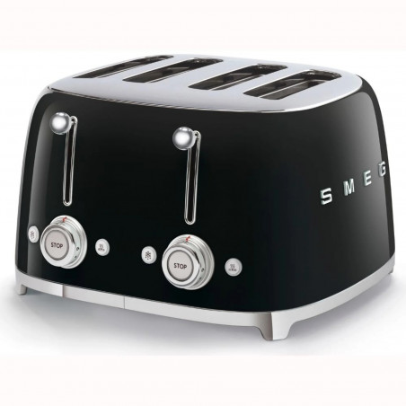 Τοστιέρα SMEG 50's Style TSF03BLEU, 2000 W, 4 φέτες, 6 επίπεδα, Δίσκος για ψίχουλα, Ενσωματωμένο καλώδιο, Ανοξείδωτο ατσάλι, Μαύρο