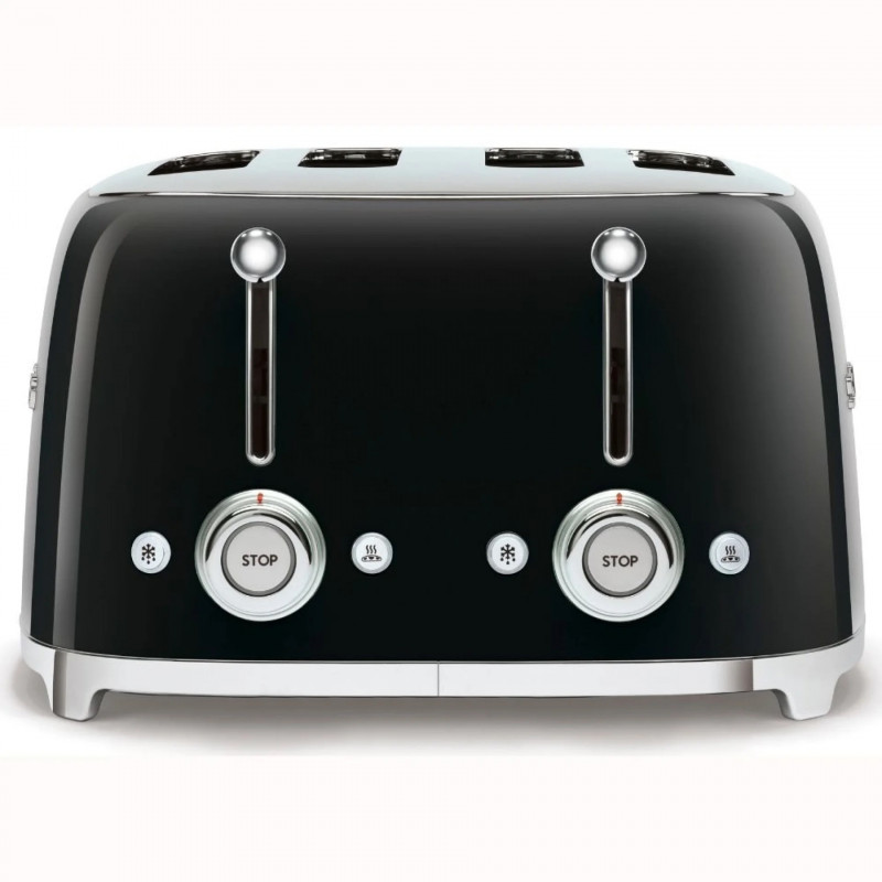 Τοστιέρα SMEG 50's Style TSF03BLEU, 2000 W, 4 φέτες, 6 επίπεδα, Δίσκος για ψίχουλα, Ενσωματωμένο καλώδιο, Ανοξείδωτο ατσάλι, Μαύρο