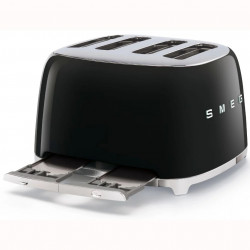Τοστιέρα SMEG 50's Style TSF03BLEU, 2000 W, 4 φέτες, 6 επίπεδα, Δίσκος για ψίχουλα, Ενσωματωμένο καλώδιο, Ανοξείδωτο ατσάλι, Μαύρο
