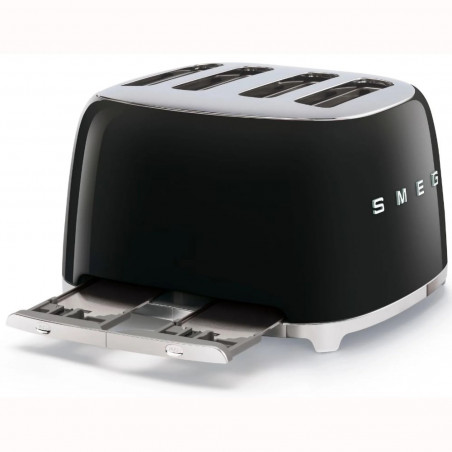 Τοστιέρα SMEG 50's Style TSF03BLEU, 2000 W, 4 φέτες, 6 επίπεδα, Δίσκος για ψίχουλα, Ενσωματωμένο καλώδιο, Ανοξείδωτο ατσάλι, Μαύρο