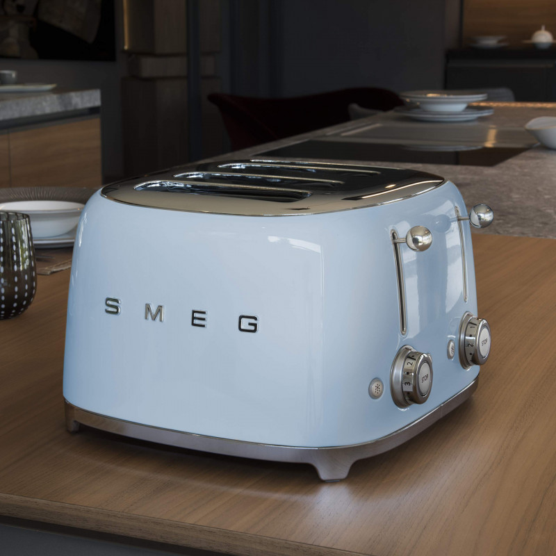 Τοστιέρα SMEG 50's Style TSF03PBEU, 2000 W, 4 φέτες, 6 επίπεδα, Δίσκος για ψίχουλα, Ενσωματωμένο καλώδιο, Ανοξείδωτο ατσάλι, Μπλε