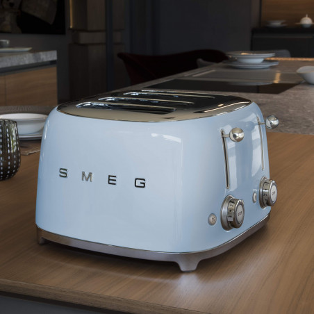 Τοστιέρα SMEG 50's Style TSF03PBEU, 2000 W, 4 φέτες, 6 επίπεδα, Δίσκος για ψίχουλα, Ενσωματωμένο καλώδιο, Ανοξείδωτο ατσάλι, Μπλε