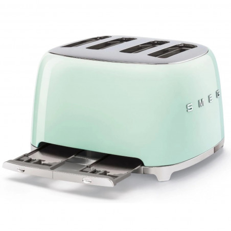 Τοστιέρα SMEG 50's Style TSF03PGEU, 2000 W, 4 φέτες, 6 επίπεδα, Δίσκος για ψίχουλα, Ενσωματωμένο καλώδιο, Ανοξείδωτο ατσάλι, Πράσινο