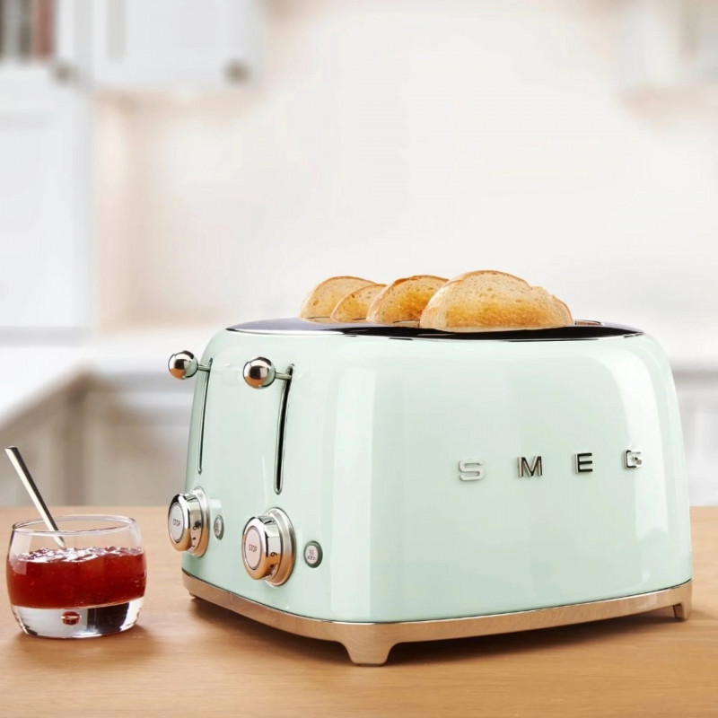 Τοστιέρα SMEG 50's Style TSF03PGEU, 2000 W, 4 φέτες, 6 επίπεδα, Δίσκος για ψίχουλα, Ενσωματωμένο καλώδιο, Ανοξείδωτο ατσάλι, Πράσινο