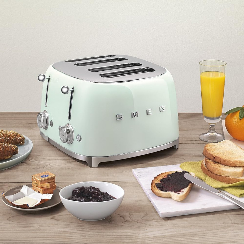 Τοστιέρα SMEG 50's Style TSF03PGEU, 2000 W, 4 φέτες, 6 επίπεδα, Δίσκος για ψίχουλα, Ενσωματωμένο καλώδιο, Ανοξείδωτο ατσάλι, Πράσινο