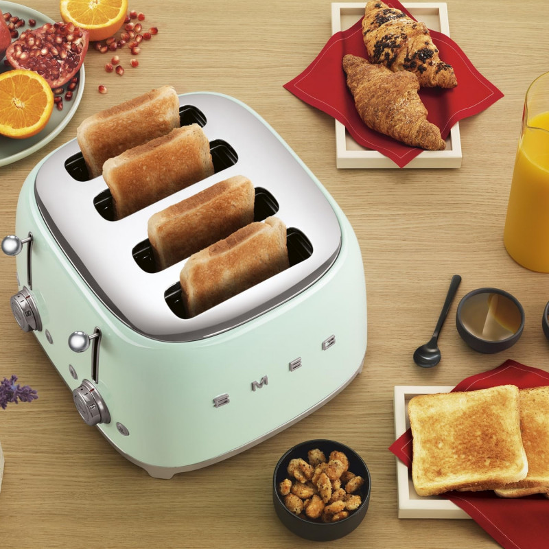 Τοστιέρα SMEG 50's Style TSF03PGEU, 2000 W, 4 φέτες, 6 επίπεδα, Δίσκος για ψίχουλα, Ενσωματωμένο καλώδιο, Ανοξείδωτο ατσάλι, Πράσινο