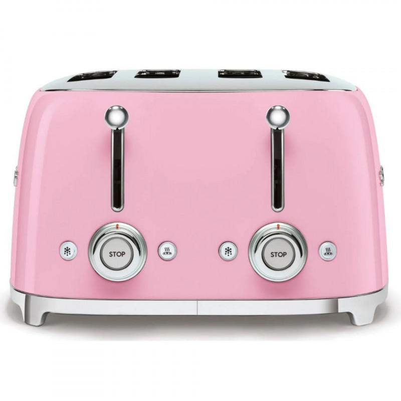 Τοστιέρα SMEG 50's Style TSF03PKEU, 2000 W, 4 φέτες, 6 επίπεδα, Δίσκος για ψίχουλα, Ενσωματωμένο καλώδιο, Ανοξείδωτο ατσάλι, Ροζ
