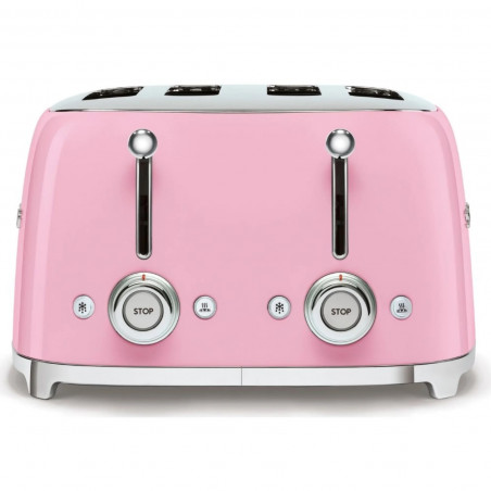 Τοστιέρα SMEG 50's Style TSF03PKEU, 2000 W, 4 φέτες, 6 επίπεδα, Δίσκος για ψίχουλα, Ενσωματωμένο καλώδιο, Ανοξείδωτο ατσάλι, Ροζ