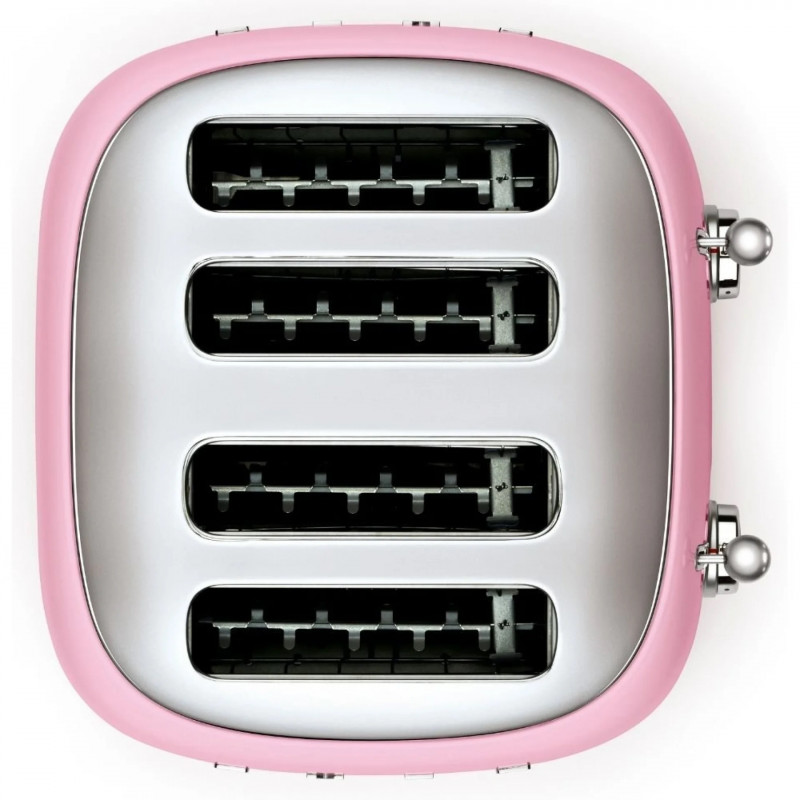 Τοστιέρα SMEG 50's Style TSF03PKEU, 2000 W, 4 φέτες, 6 επίπεδα, Δίσκος για ψίχουλα, Ενσωματωμένο καλώδιο, Ανοξείδωτο ατσάλι, Ροζ
