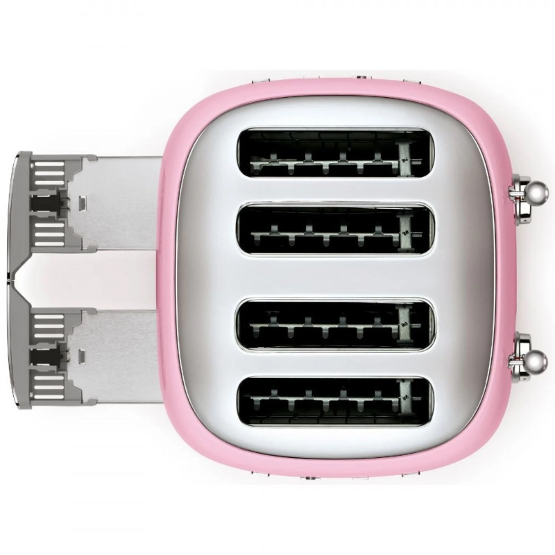 Τοστιέρα SMEG 50's Style TSF03PKEU, 2000 W, 4 φέτες, 6 επίπεδα, Δίσκος για ψίχουλα, Ενσωματωμένο καλώδιο, Ανοξείδωτο ατσάλι, Ροζ