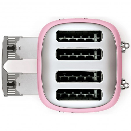 Τοστιέρα SMEG 50's Style TSF03PKEU, 2000 W, 4 φέτες, 6 επίπεδα, Δίσκος για ψίχουλα, Ενσωματωμένο καλώδιο, Ανοξείδωτο ατσάλι, Ροζ