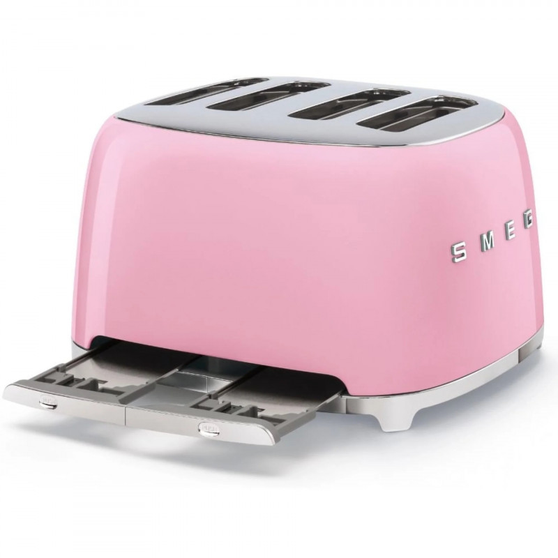 Τοστιέρα SMEG 50's Style TSF03PKEU, 2000 W, 4 φέτες, 6 επίπεδα, Δίσκος για ψίχουλα, Ενσωματωμένο καλώδιο, Ανοξείδωτο ατσάλι, Ροζ