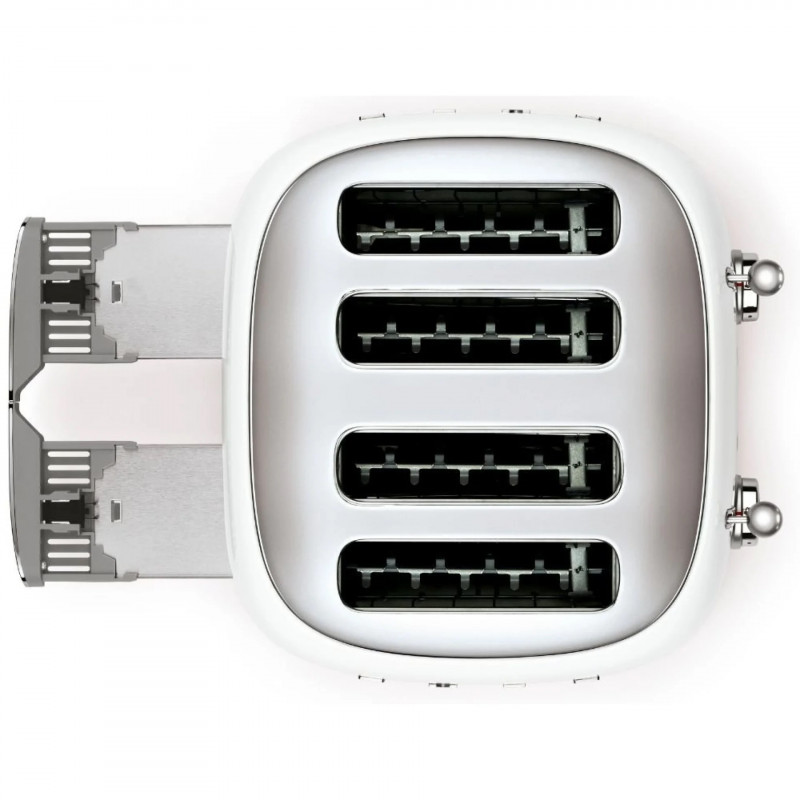 Τοστιέρα SMEG 50's Style TSF03WHEU, 2000 W, 4 φέτες, 6 επίπεδα, Δίσκος για ψίχουλα, Ενσωματωμένο καλώδιο, Ανοξείδωτο ατσάλι, Λευκό