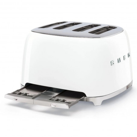 Τοστιέρα SMEG 50's Style TSF03WHEU, 2000 W, 4 φέτες, 6 επίπεδα, Δίσκος για ψίχουλα, Ενσωματωμένο καλώδιο, Ανοξείδωτο ατσάλι, Λευκό