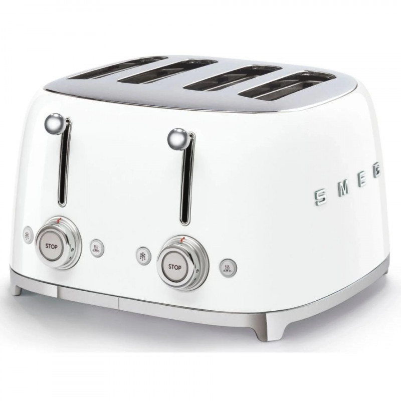 Τοστιέρα SMEG 50's Style TSF03WHEU, 2000 W, 4 φέτες, 6 επίπεδα, Δίσκος για ψίχουλα, Ενσωματωμένο καλώδιο, Ανοξείδωτο ατσάλι, Λευκό
