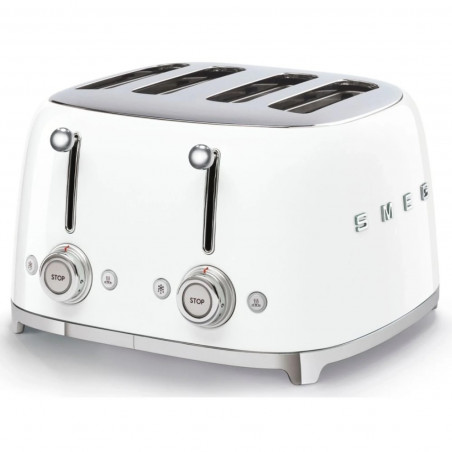 Τοστιέρα SMEG 50's Style TSF03WHEU, 2000 W, 4 φέτες, 6 επίπεδα, Δίσκος για ψίχουλα, Ενσωματωμένο καλώδιο, Ανοξείδωτο ατσάλι, Λευκό