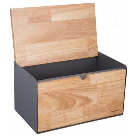 Κουτί για ψωμί Klausberg KB 7395, 35,5 εκ., Υψηλής ποιότητας μέταλλο, Μπαμπού, Καπάκι και μπροστινό κάλυμμα, Μαύρο