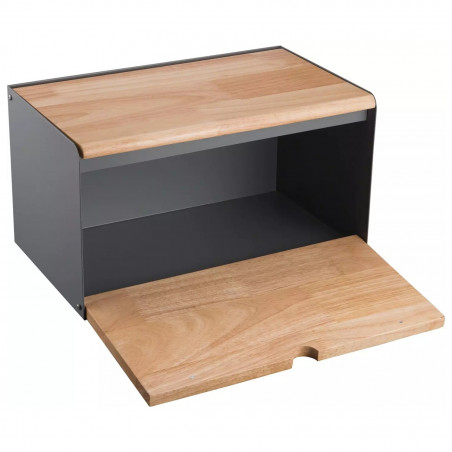 Κουτί για ψωμί Klausberg KB 7395, 35,5 εκ., Υψηλής ποιότητας μέταλλο, Μπαμπού, Καπάκι και μπροστινό κάλυμμα, Μαύρο