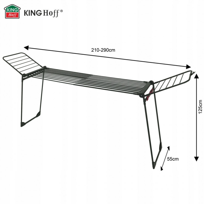 Στεγνωτήριο ρούχων Kinghoff KH 2045, 30 μ., έως 25 κιλά, πτυσσόμενο, από χάλυβα, μαύρο
