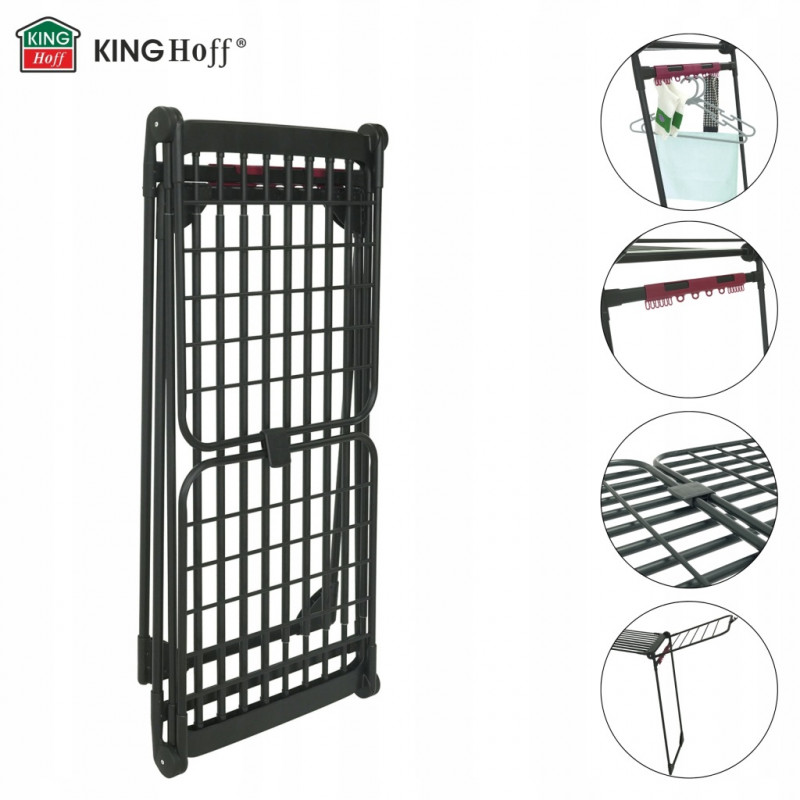 Στεγνωτήριο ρούχων Kinghoff KH 2045, 30 μ., έως 25 κιλά, πτυσσόμενο, από χάλυβα, μαύρο