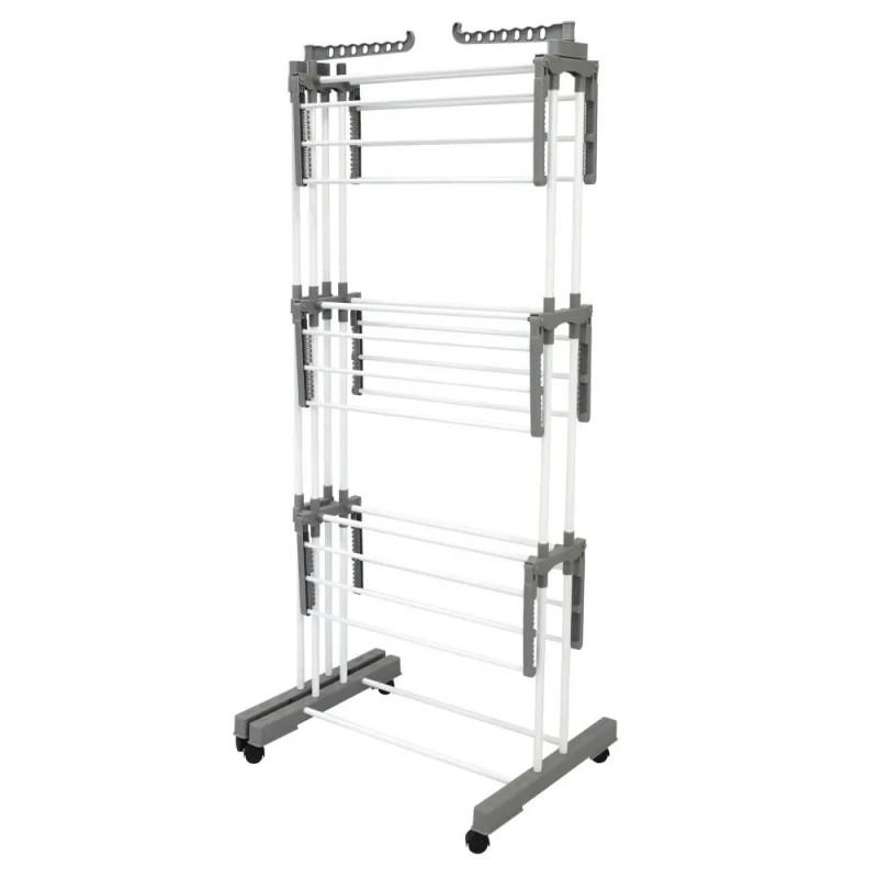 Στεγνωτήριο ρούχων Kinghoff KH 2044, 30 μ., έως 30 κιλά, 3 επίπεδα, ροδάκια, χάλυβας, λευκό/γκρι
