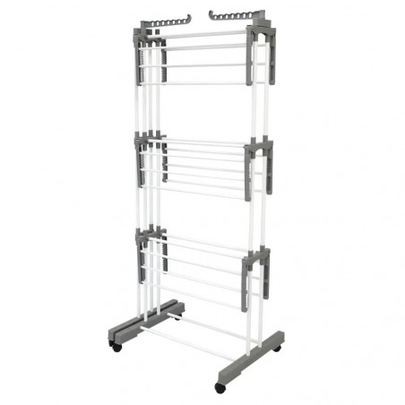 Στεγνωτήριο ρούχων Kinghoff KH 2044, 30 μ., έως 30 κιλά, 3 επίπεδα, ροδάκια, χάλυβας, λευκό/γκρι