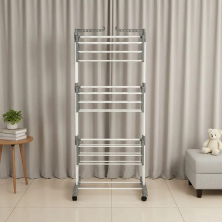 Στεγνωτήριο ρούχων Kinghoff KH 2044, 30 μ., έως 30 κιλά, 3 επίπεδα, ροδάκια, χάλυβας, λευκό/γκρι