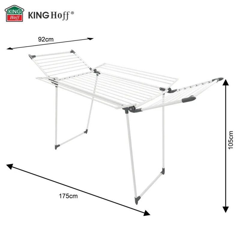 Πτυσσόμενο στεγνωτήριο ρούχων Kinghoff KH 2041, 25 μ., έως 20 κιλά, αντιολισθητικά άκρα, χάλυβας, λευκό/γκρι