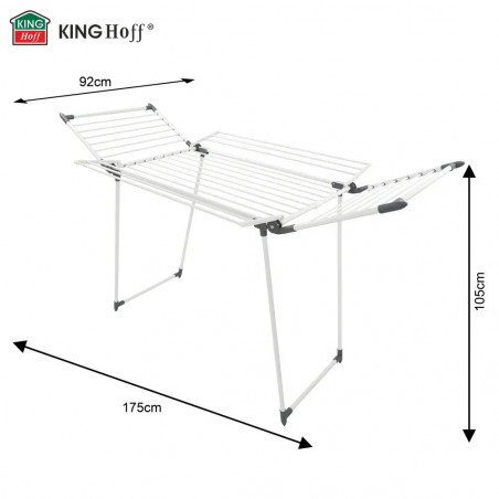 Πτυσσόμενο στεγνωτήριο ρούχων Kinghoff KH 2041, 25 μ., έως 20 κιλά, αντιολισθητικά άκρα, χάλυβας, λευκό/γκρι