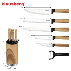 Σετ μαχαιριών κουζίνας Klausberg KB 9036, 7 τεμ., Ανοξείδωτο ατσάλι, Εφέ ξύλου, Βάση, Καφέ