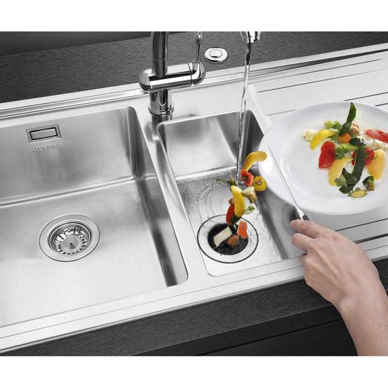 Μύλος τροφίμων/Pig Smeg KITFD075, 375 W, 0,75 HP, Για νεροχύτες με σιφόνι 9 εκ., Αντιδιαβρωτική προστασία, Μαύρο/Ανοξείδωτο
