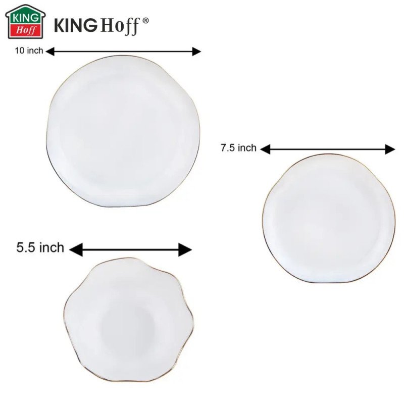 Σετ τραπεζιού Kinghoff KH 2037, 18 τεμάχια, Για 6 άτομα, Οπαλό γυαλί, Χρυσό περίγραμμα, Λευκό