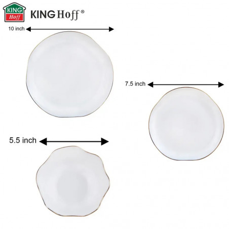 Σετ τραπεζιού Kinghoff KH 2037, 18 τεμάχια, Για 6 άτομα, Οπαλό γυαλί, Χρυσό περίγραμμα, Λευκό