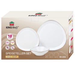 Σετ τραπεζιού Kinghoff KH 2036, 18 τεμάχια, Για 6 άτομα, Οπαλό γυαλί, Χρυσό περίγραμμα, Λευκό