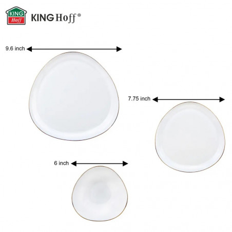 Σετ τραπεζιού Kinghoff KH 2036, 18 τεμάχια, Για 6 άτομα, Οπαλό γυαλί, Χρυσό περίγραμμα, Λευκό