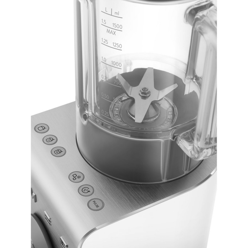 Μπλέντερ Smeg Collezione BLC02WHMEU, 1400 W, 1,5 λίτρα, 22.000 στροφές/λεπτό, 5 προγράμματα, 9 ταχύτητες, Θρυμματισμός πάγου, Ανοξείδωτο ατσάλι, Λευκό/Ινοξ