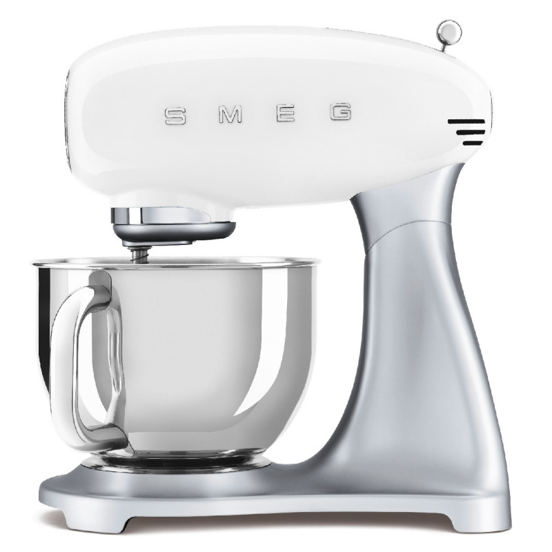 Μίξερ Smeg SMF04WHEU, 800 W, 4,8 λίτρα, 10 ταχύτητες, Λειτουργία ομαλής εκκίνησης, Αντιολισθητικά πόδια, Λευκό/Ανοξείδωτο