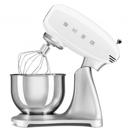 Μίξερ Smeg SMF04WHEU, 800 W, 4,8 λίτρα, 10 ταχύτητες, Λειτουργία ομαλής εκκίνησης, Αντιολισθητικά πόδια, Λευκό/Ανοξείδωτο