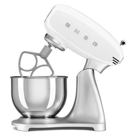 Μίξερ Smeg SMF04WHEU, 800 W, 4,8 λίτρα, 10 ταχύτητες, Λειτουργία ομαλής εκκίνησης, Αντιολισθητικά πόδια, Λευκό/Ανοξείδωτο