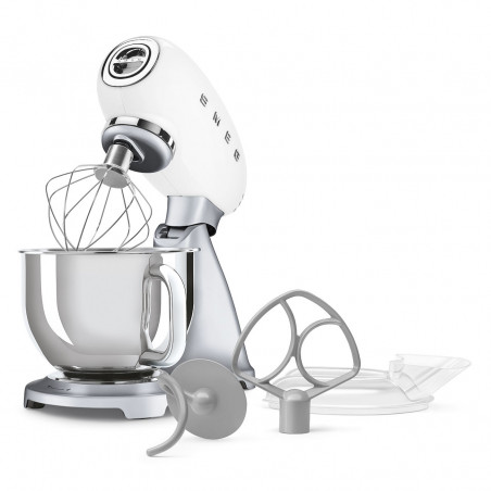 Μίξερ Smeg SMF04WHEU, 800 W, 4,8 λίτρα, 10 ταχύτητες, Λειτουργία ομαλής εκκίνησης, Αντιολισθητικά πόδια, Λευκό/Ανοξείδωτο