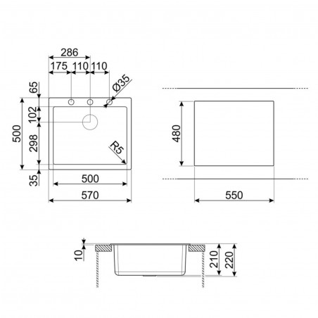 Νιπτήρας κουζίνας για πάγκο SMEG Quadra VZ57B, 57 εκ., Αντιβακτηριακός, Ανθεκτικός στις γρατσουνιές και στην υπεριώδη ακτινοβολία, Λευκός