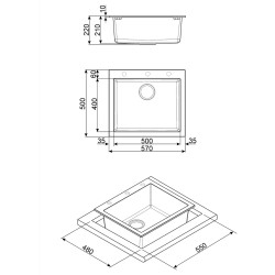 Νιπτήρας κουζίνας για πάγκο SMEG Quadra VZ57B, 57 εκ., Αντιβακτηριακός, Ανθεκτικός στις γρατσουνιές και στην υπεριώδη ακτινοβολία, Λευκός