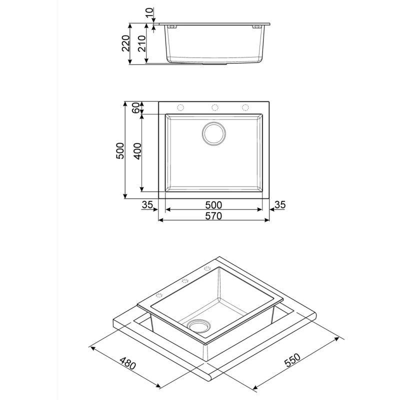 Νιπτήρας κουζίνας για πάγκο SMEG Quadra VZ57B, 57 εκ., Αντιβακτηριακός, Ανθεκτικός στις γρατσουνιές και στην υπεριώδη ακτινοβολία, Λευκός